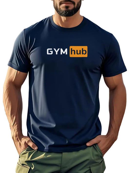 2025 New Trendy Text Printed Men'S T-Shirt GYM HUB Graphic T-Shirt Daily Casual Outdoor Fitness Jogging Short Sleeve Top